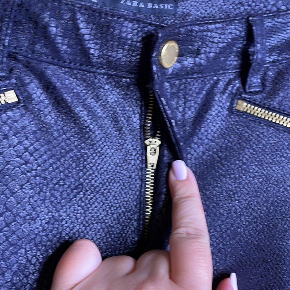 Zara Snakeskin Print Stretch w/ Gold Zipper Pants - Picture 6 of 13